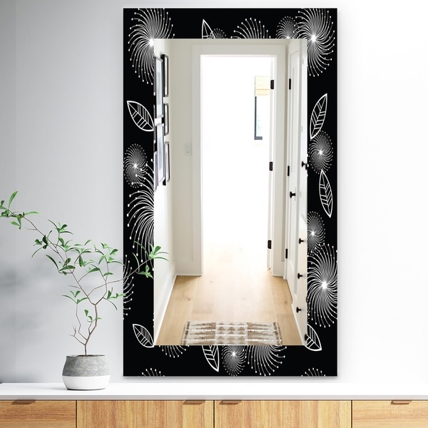 Designart 'Retro Of Stylized Flowers' Traditional Mirror - Frameless Wall Mirror - Black