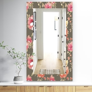 Designart 'Pink Blossom 57' Traditional Mirror - Frameless Wall Mirror - Pink