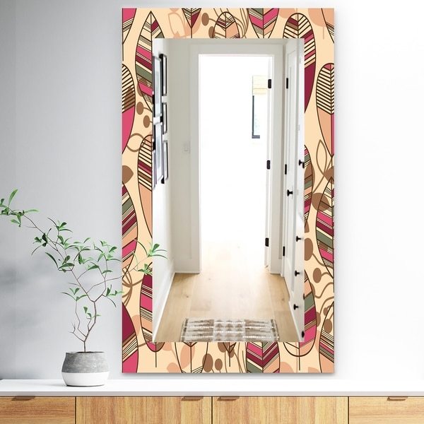 Designart 'Retro Autum Flowers' Bohemian and Eclectic Mirror - Frameless Modern Wall Mirror - Brown