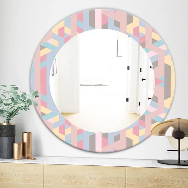 Designart Pastel Dreams 6 Modern Mirror Frameless Oval Or Round Wall Mirror Pink Overstock 28004699