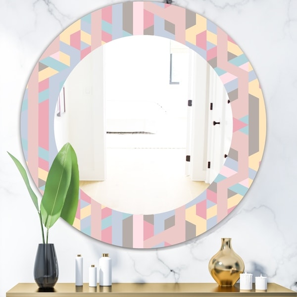 Designart 'Pastel Dreams 6' Modern Mirror - Frameless Oval or Round Wall Mirror - Pink