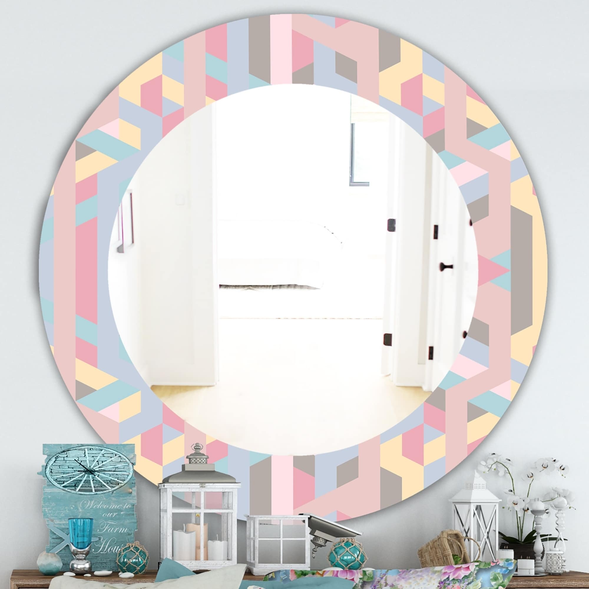 Shop Designart Pastel Dreams 6 Modern Mirror Frameless Oval Or