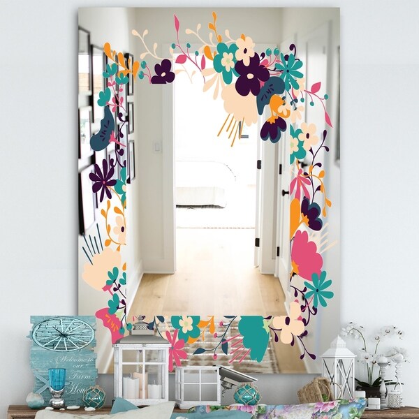Designart 'Garland Sweet 35' Farmhouse Mirror - Wall Mirror - Multi