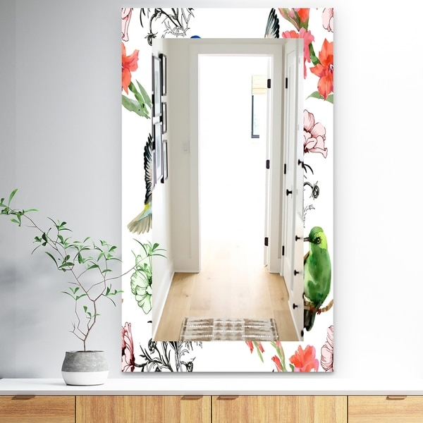 Designart 'Pink Blossom 56' Traditional Mirror - Frameless Wall Mirror - Green