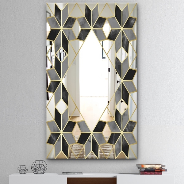 Designart 'Triangular Diamond Universe 2' Mid-Century Mirror - Wall Mirror - Black