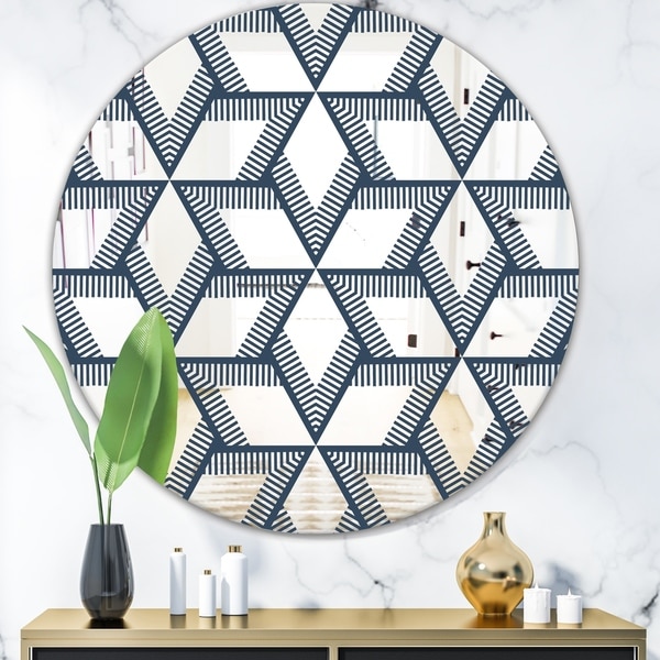 Designart 'Rhombus Pattern' Mid-Century Mirror - Oval or Round Wall Mirror - Blue