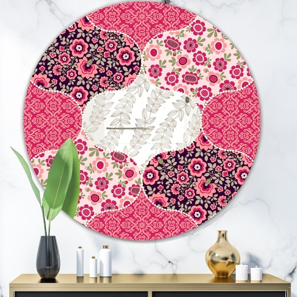 Designart 'Pink Patchwork' Mid-Century Mirror - Oval or Round Wall Mirror - Pink