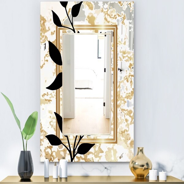 Designart 'Gold Botanical Obsidian 6' Glam Mirror - Wall Mirror - Gold