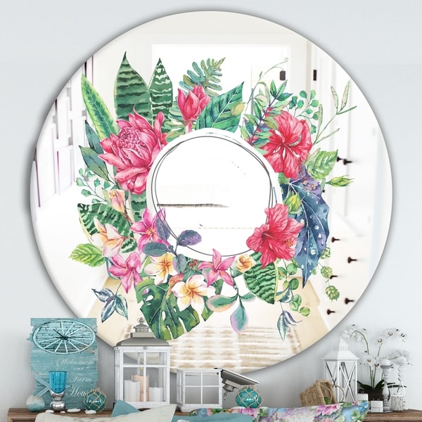 Designart 'Garland Sweet 7' Cabin and Lodge Mirror - Oval or Round Wall Mirror - Green