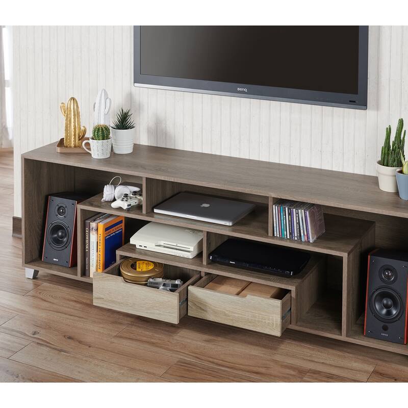 Viksjovallen Modern Brown 70-inch 9-Shelf 2-Drawer TV Console by Carson Carrington