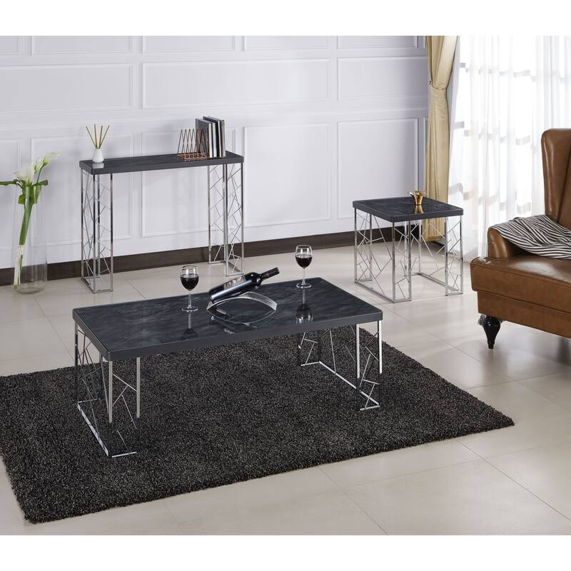Allison Modern Black and Chrome 39-inch Faux Marble Sofa Table by Silver Orchid
