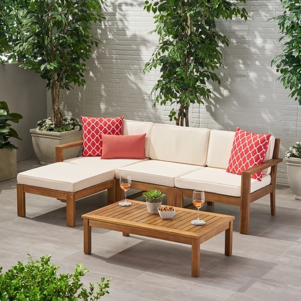 Santa Ana Acacia Wood Outdoor 3-seater Sectional by Christopher Knight Home