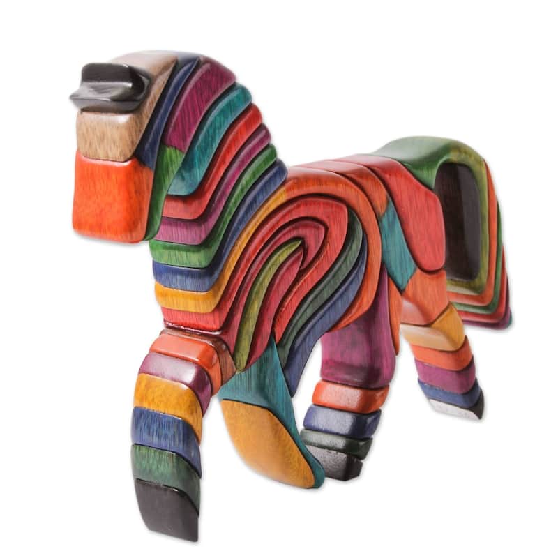 Handmade Rainbow Horse Cedar And Mahogany Sculpture (Peru)