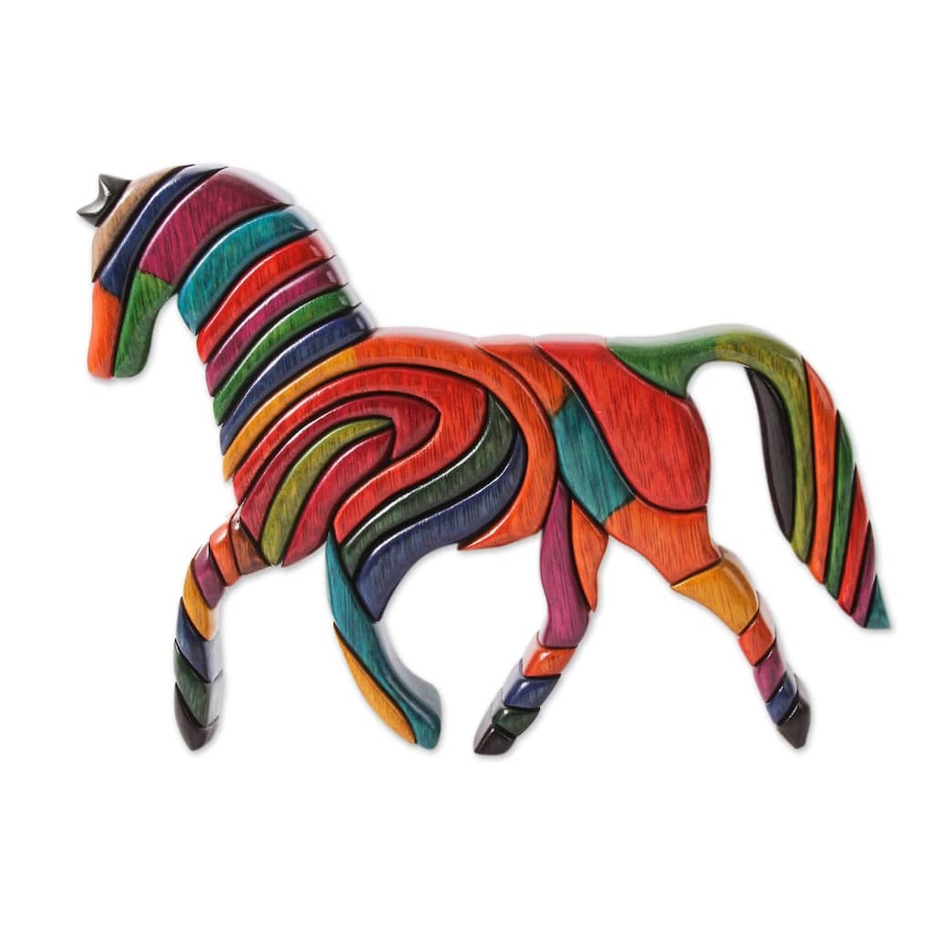 Handmade Rainbow Horse Cedar And Mahogany Sculpture (Peru)