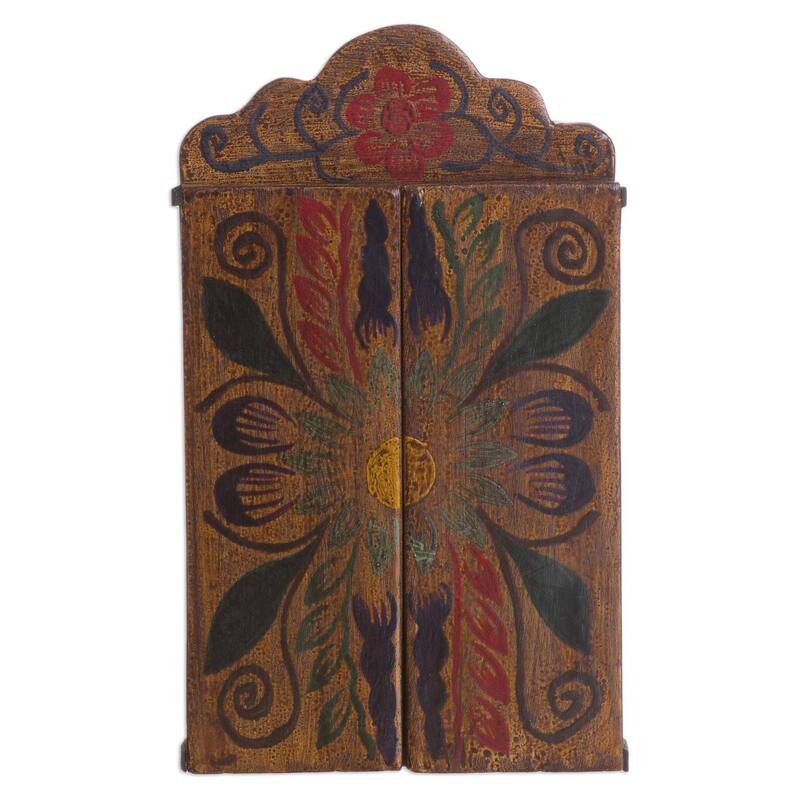 Handmade Cross Of Lamentation Painted Wood Retablo (Peru) - 9.25" H x 5.5" W x 3.3" D