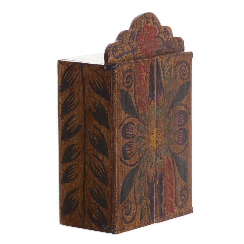 Handmade Cross Of Lamentation Painted Wood Retablo (Peru) - 9.25" H x 5.5" W x 3.3" D