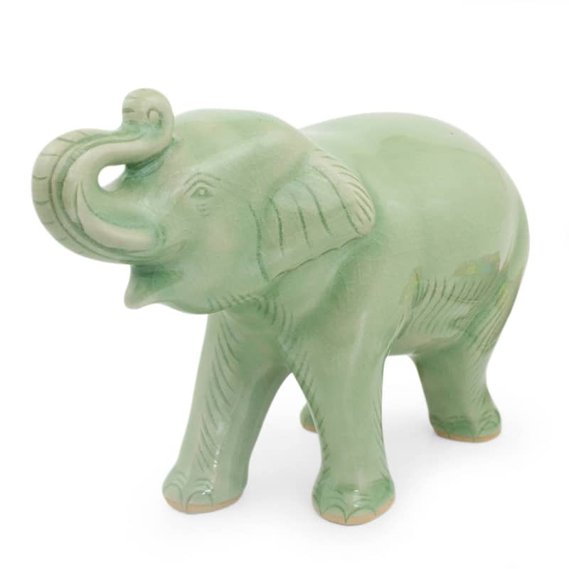 Handmade Laughing Elephant Celadon Ceramic Figurine (Thailand) - N/A