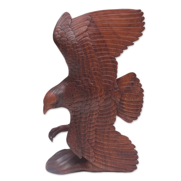 Handmade Flying Brown Eagle Wood Sculpture (Indonesia) - Overstock ...