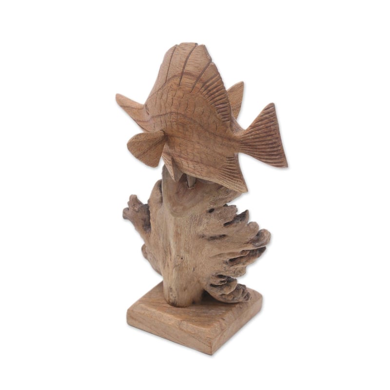 Handmade Tang Fish Wood Sculpture (Indonesia) - 8.5" H x 3.9" W x 6" D