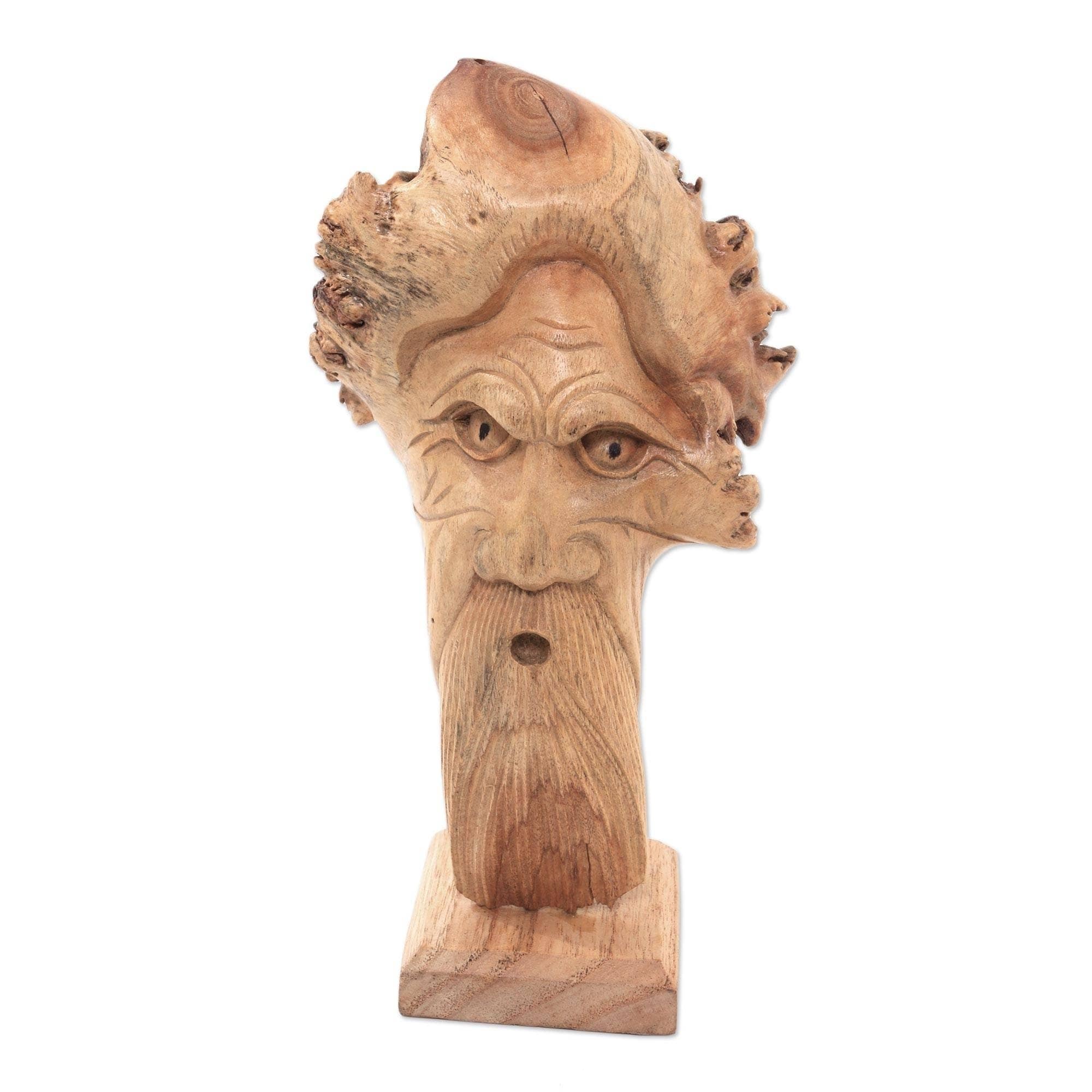 Handmade Blackbeard Wood Sculpture (Indonesia) - 8.75" H x 4.3" W x 3.9" D