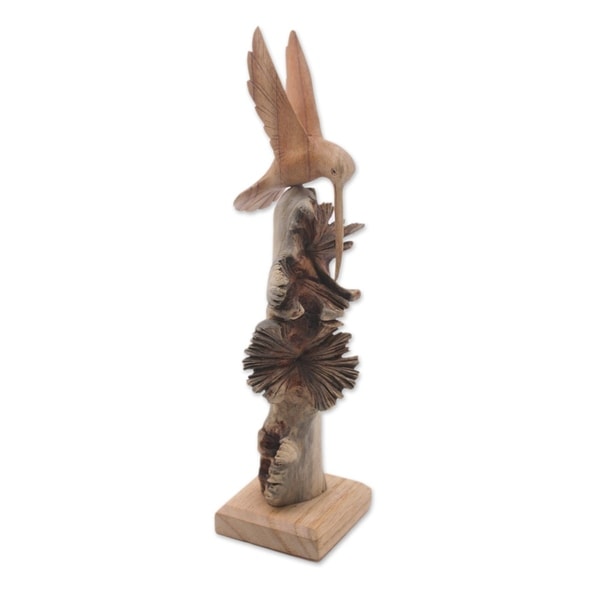 Handmade Hummingbird Flight Wood Sculpture (Indonesia)