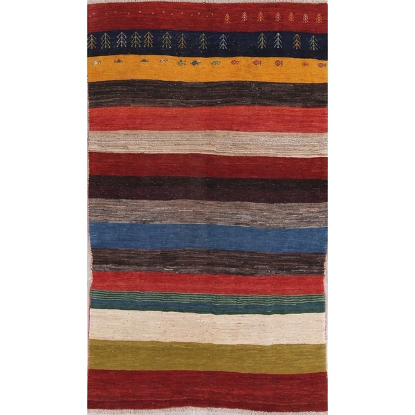 Vintage Gabbeh Stripe Hand Knotted Wool Oriental Persian Area Rug - 9'4" x 5'6"