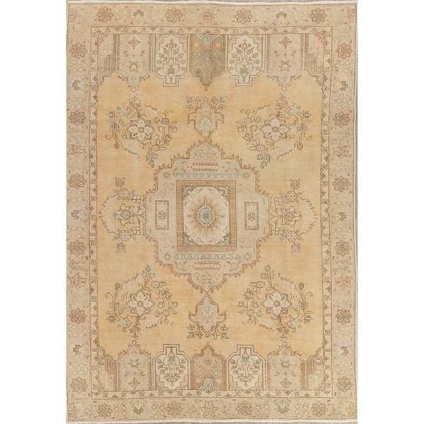 Vintage Muted Tabriz Hand Knotted Wool Persian Distressed Area Rug - 9'2" x 6'5"