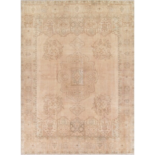 Vintage Muted Tabriz Hand Knotted Wool Persian Distressed Area Rug - 12'9" x 9'6"