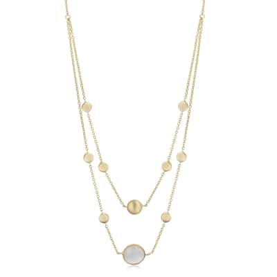 14k Yellow Gold Bead Mother of Pearl Accent Station Necklace (adjustable to 16 or 17 inches)