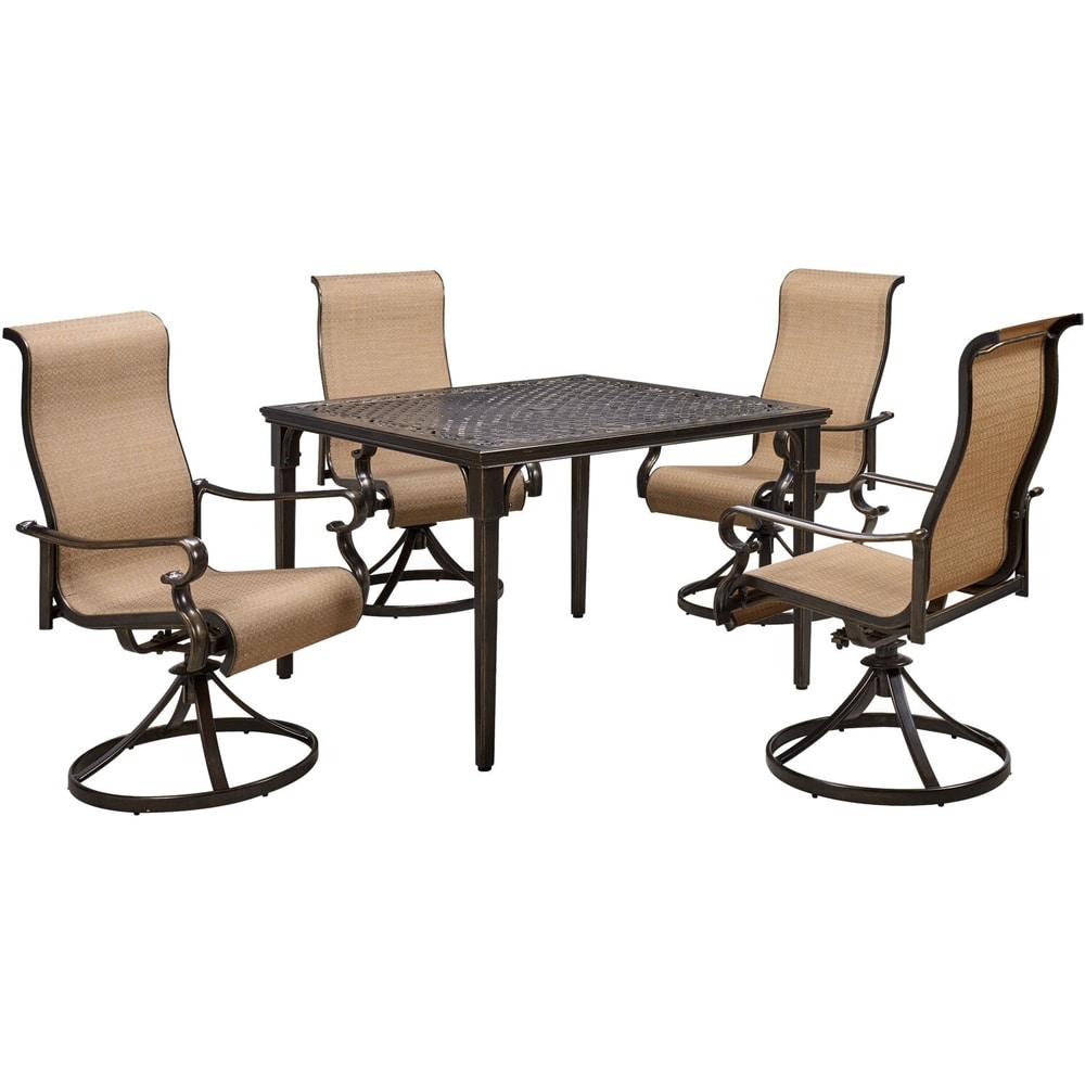 Hanoverhanover Brigantine 5 Piece Outdoor Dining Set With 4 Contoured Sling Swivel Rockers And A 42 In Square Cast Top Table Dailymail