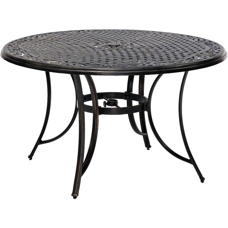 Hanover Fontana 5-Piece Outdoor Dining Set with 4 Sling Swivel Rockers and a 48-In. Cast-Top Table