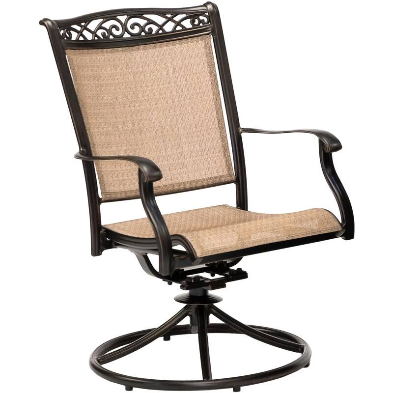Hanover Fontana 9-Piece Outdoor Dining Set with 8 Sling Swivel Rockers and a 42-In. x 84-In. Cast-Top Table