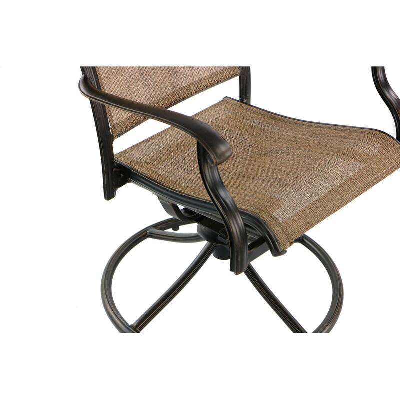 Hanover Fontana 9-Piece Outdoor Dining Set with 8 Sling Swivel Rockers and a 42-In. x 84-In. Cast-Top Table