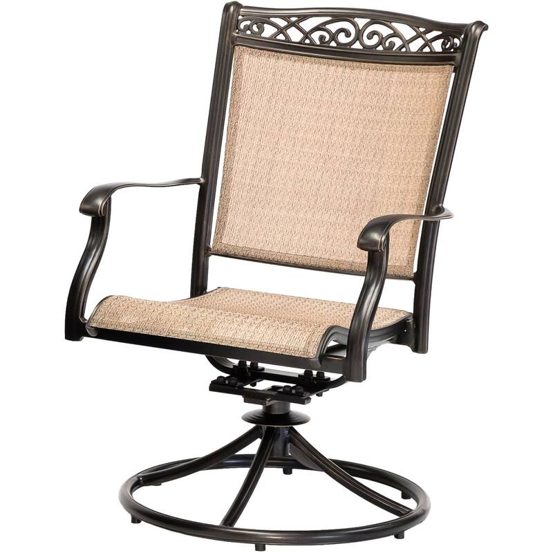 Hanover Fontana 9-Piece Outdoor Dining Set with 8 Sling Swivel Rockers and a 42-In. x 84-In. Cast-Top Table