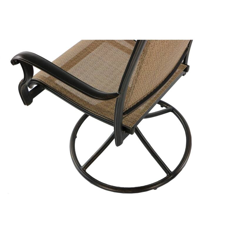 Hanover Fontana 9-Piece Outdoor Dining Set with 8 Sling Swivel Rockers and a 42-In. x 84-In. Cast-Top Table