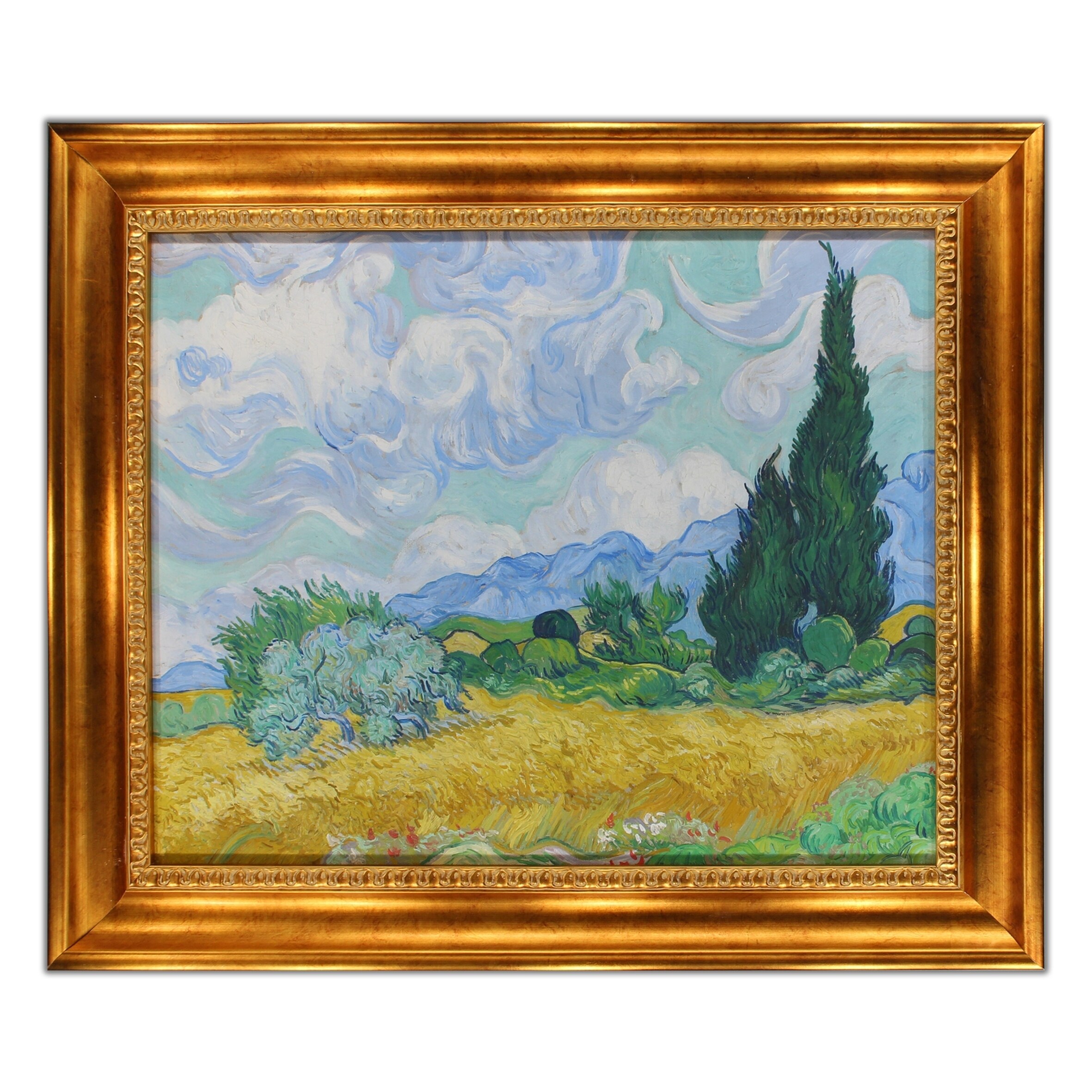A Wheatfield With Cypresses By Vincent Van Gogh Oil Painting Gold Frame 30 X 25 Print On Canvas Overstock