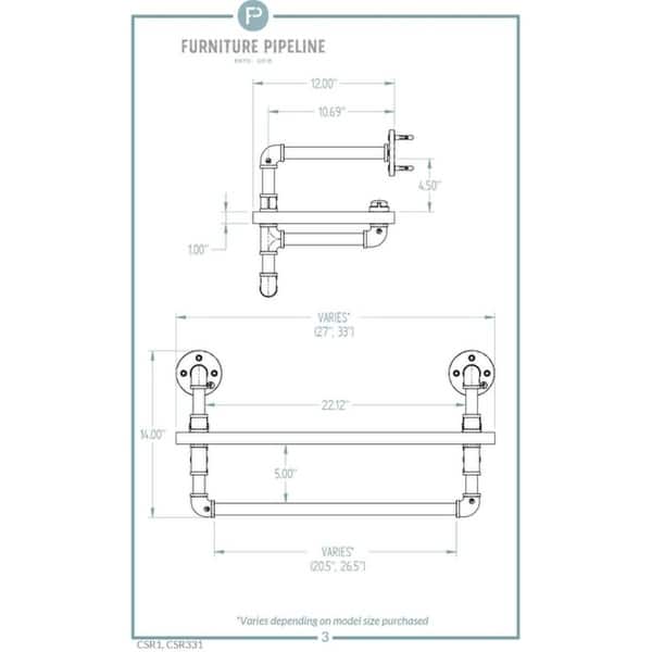 dimension image slide 2 of 4, Furniture Pipeline Austin Wall Shelf Rack (Set of 2)