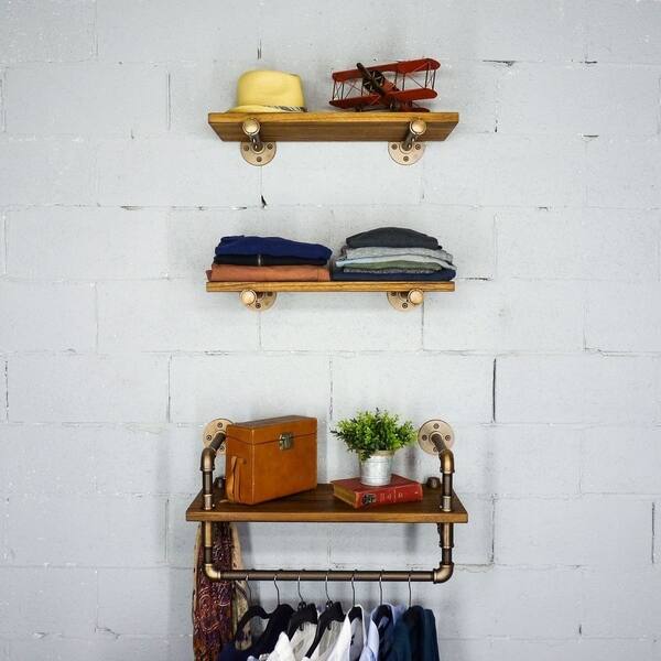 slide 17 of 25, Furniture Pipeline Jacksonville Wall Shelf Rack (Set of 3) 27" & 24" Wide - Bronze & Brown