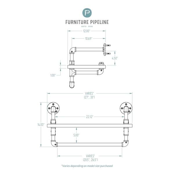 dimension image slide 1 of 3, Furniture Pipeline Jacksonville Wall Shelf Rack (Set of 3)