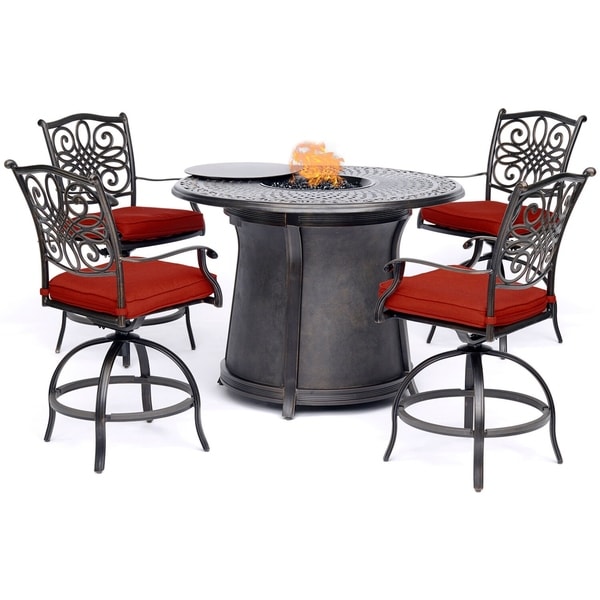 5 piece bar height patio set with swivel chairs