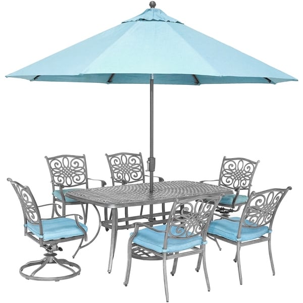 Hanover Traditions 7 Piece Gray Patio Dining Set With 4 Chairs Hanover Traditions 7 Piece Gray Patio Dining Set With 4 Chairs 2 Swivel Rockers