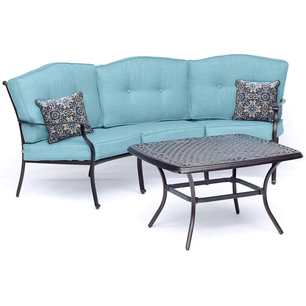 Hanoverhanover Traditions 2 Piece Patio Set With Cast Top Coffee Table And Crescent Sofa In Blue Blue Dailymail