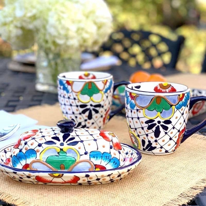 Handmade Floral Mugs Set of 2 (Mexico)