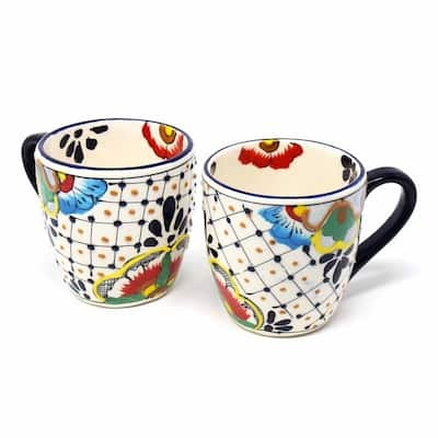 Handmade Floral Mugs Set of 2 (Mexico)