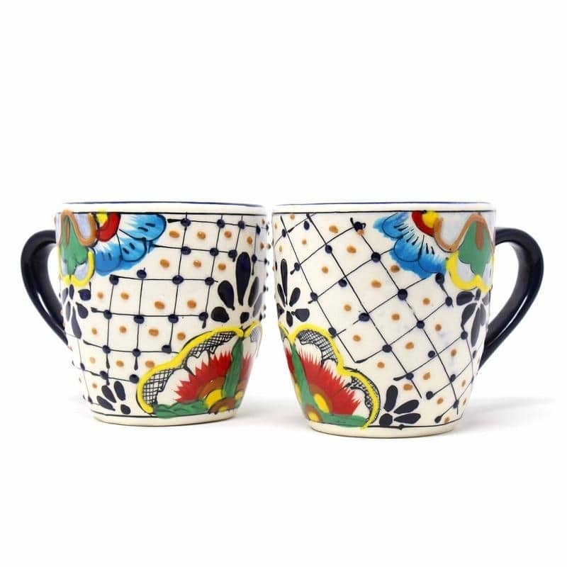 Handmade Floral Mugs Set of 2 (Mexico)