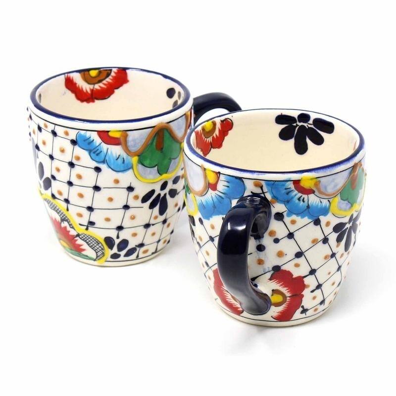 Handmade Floral Mugs Set of 2 (Mexico)