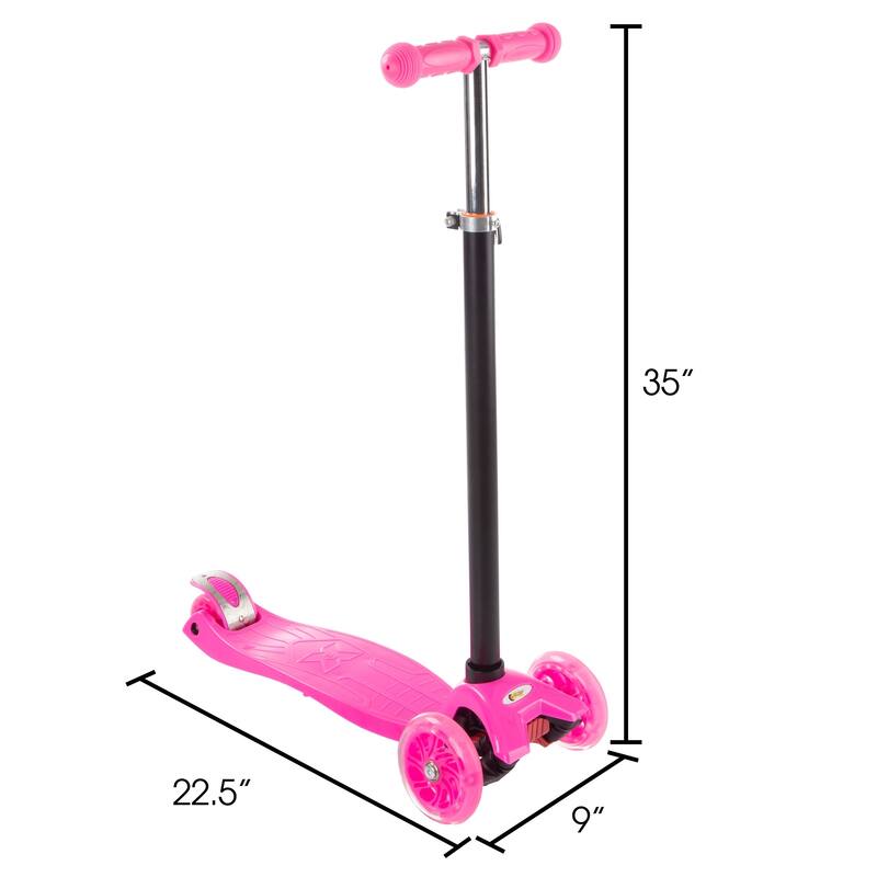 Kids Scooter-Beginner Adjustable Height Handlebar, 3 LED Light-up Wheels, Kick Scooter by Lil' Rider (Pink)