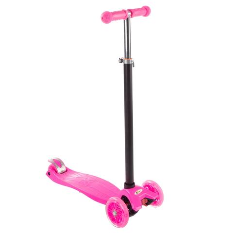 Kids Scooter-Beginner Adjustable Height Handlebar, 3 LED Light-up Wheels, Kick Scooter by Lil' Rider (Pink)