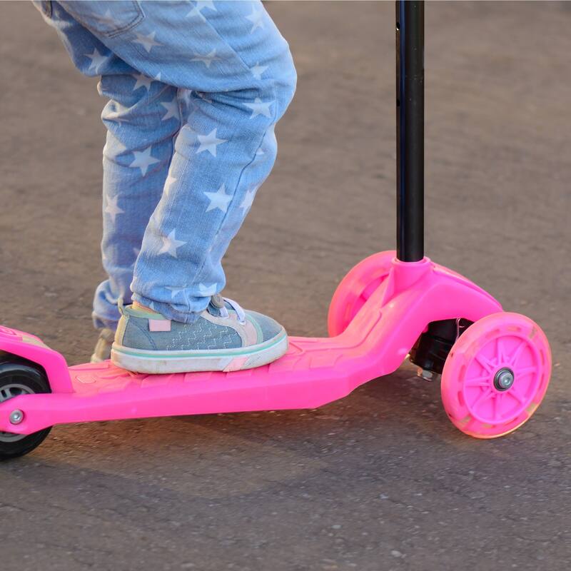 Kids Scooter-Beginner Adjustable Height Handlebar, 3 LED Light-up Wheels, Kick Scooter by Lil' Rider (Pink)