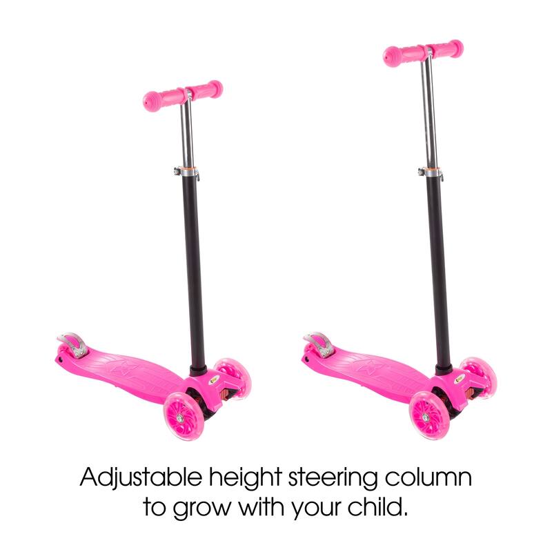 Kids Scooter-Beginner Adjustable Height Handlebar, 3 LED Light-up Wheels, Kick Scooter by Lil' Rider (Pink)